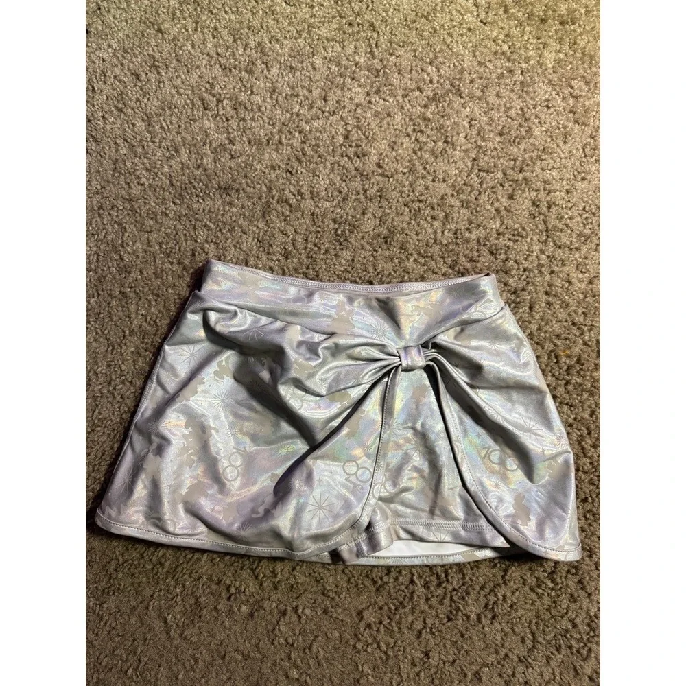 Disney 100th Anniversary Girls Swim Skirt Iridescent Silver Bow Size 7/8